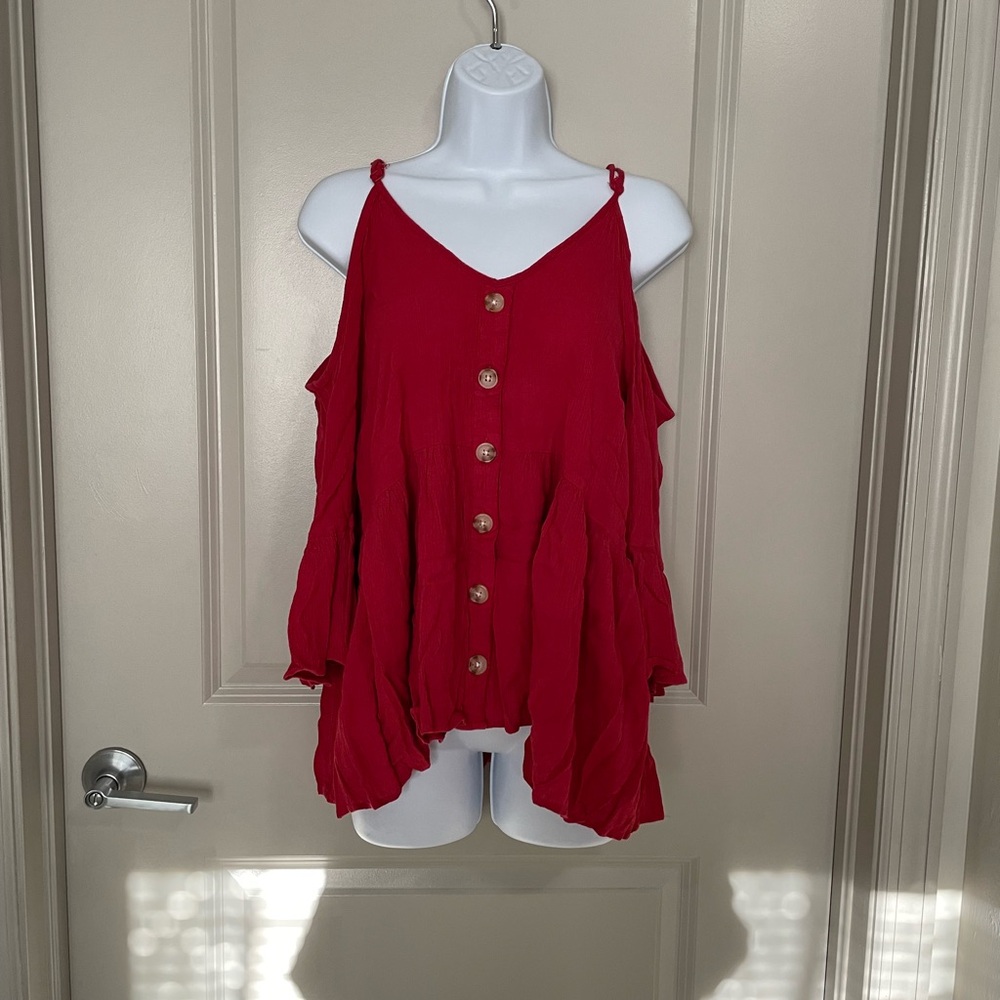 Torrid Vibrant Red Button-Down Sleeveless Blouse